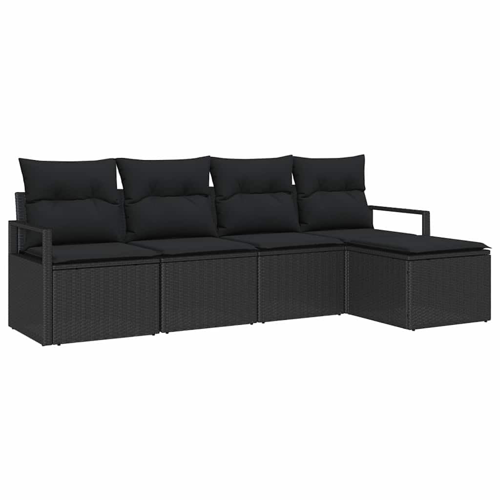 Canapé modulaire d'extérieur en résine tressée noire ensemble de jardin 5 pièces durable