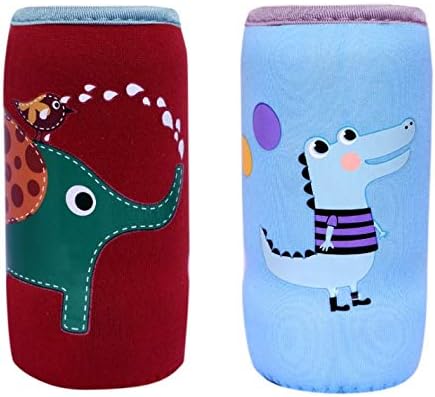 The Cheeky Kidzz Soft Reusable Baby Feeding Bottle Cover Sleeve Animal Printed Suitable for 120ml 150ml 220ml 240ml Slim Neck Milk Feeder Bottles (Pack of 2) (Crocodile-ELEPHNAT)
