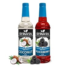 Syruvia Sugar-Free Coconut & Sugar-Free Blackberry Syrup - 25.4 fl oz Premium Coffee Flavoring Syrup. 0 Calories, Kosher, and Gluten-Free. Ideal for Drinks, Sodas, Shakes, Desserts, and More.