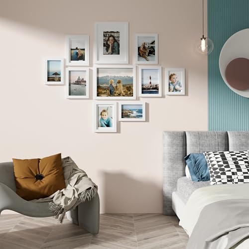 Vittanly 10 Pack Picture Frames Collage Wall Decor, Gallery Wall Frame Set for Wall or Tabletop Display, Engineered Wood and Shatter-resistant Plexiglass, Multi Sizes with 8x10, 5x7, 4x6 Frames, White