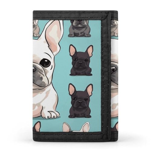 Cute French Bulldog Trifold Wallet for Men with 8 Card Slots & Coin Purse Slim Bifold Credit Card Holder