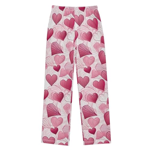 Valentine's Heart Long Pajama Pants Elastic Waist PJ Bottoms with Pockets S A1105872