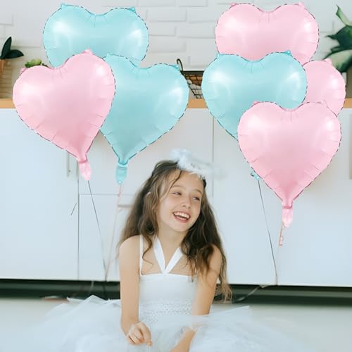 Image of Blue Pink Heart Balloons,18inch Light Blue Heart Shaped Foil Balloons & Baby Pink Helium Mylar Balloon for Anniversary Wedding Engagement Birthday Party Baby Shower Decorations