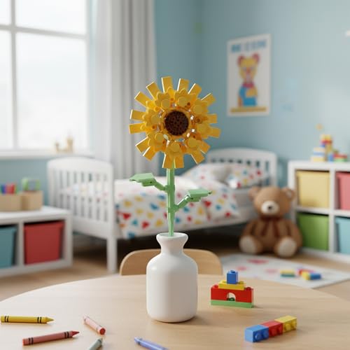 Image of STEM Sunflower Flower Building Blocks Set (86 Pcs, 12-in-1) | DIY Flower Pen Stand Kit for Kids 6+ Years (Boys & Girls) | Creative Craft & Learning Toy | Ideal Gift for Kids