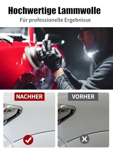 BESPOTCL 3er Set Lammwoll-Polierhauben für Einhell Akku-Autopoliermaschinen CE-CB 18/254 Li, CC-PO 90, für 220mm-250mm Poliermaschinen