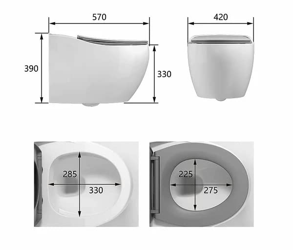 Image of B Backline Elite Ceramic Rimless Wall Hung Western Toilet /Water Closet /Commode /European Commode With Soft Close Toilet Seat Cover - P Trap 57 X 39 X 42 Cm (Aqua Green)