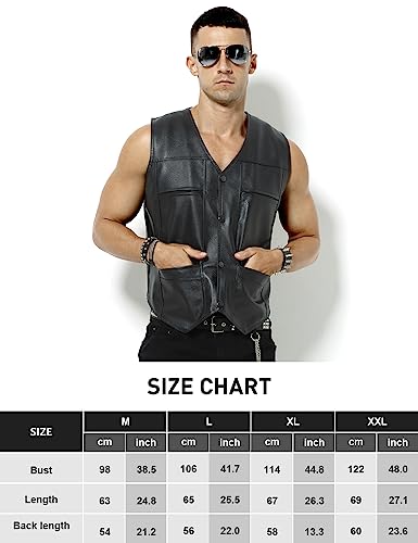 Casey Kevin Herren Lederweste Leder Motorradweste Weste Biker Motorrad Clubweste, Schwarz, Weste aus Kunstleder