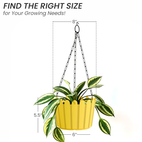 Image of YUCCABE ITALIA SHERA Hanging Fence 8 INCH Planter Pot Plastic Flower Hanging Pots for Home Decoration Sutiable for Indoor and Outdoor (Yellow, Pack of 12)