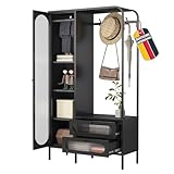 Coemo Mein-Regal Garderobe Paris 102×40x180 cm Industrial Design Garderobenschrank mit Riffelglastür, Kleiderstange & 2 geräumige Schubladen – Aufbewahrung für Flur, Schlafzimmer & Ankleide