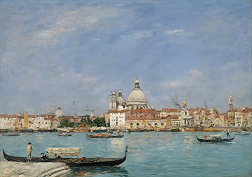 SERENDIPITP Pintura Sobre Lienzo Impresión Abstracta Pintura Pintura al óleo Clásicas Saludo a Santa María della en Venecia desde San Giorgio de Eugene Louis Boudin para Decoraciones del Hogar 60x90cm