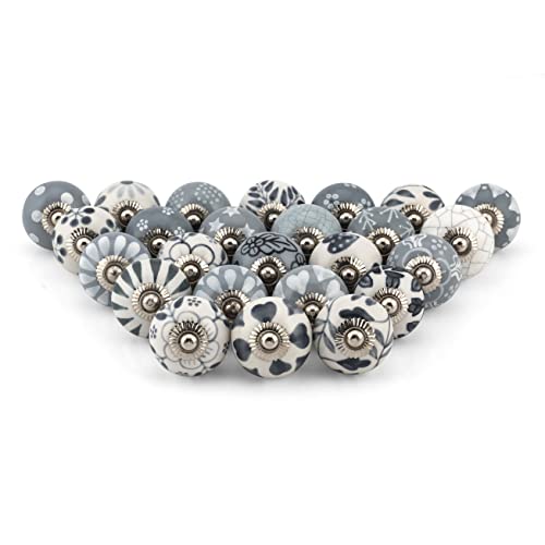 Craft Trade Dresser Knobs for Cabinets and Drawers - Assorted Ceramic Pull Handle for Kitchen Cupboard Wardrobe Decorative Furniture Hardware - Grey - Pack of 25