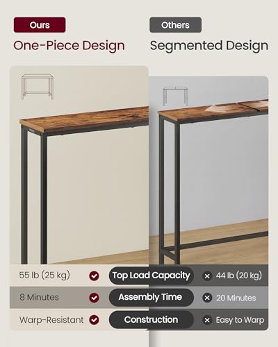 Image of VASAGLE BARNET Collection - Console Table, Thin Narrow Entryway Doorway Table, One Piece Top, for Hallway Bedroom, Steel Frame, Modern, 1 Tier, Rustic Brown and Ink Black ULNT035KD01S