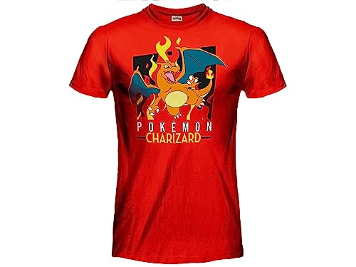Sabor SRL T-Shirt Pokemon Charizard Original Officiel T-Shirt Enfant garçon - Rouge - 100% Coton, Rouge, 14-15 Ans