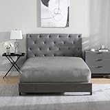 Cathay Home Queen Plush Fur Fitted Sheet - Ultra Soft & Thick Plush Fur - All Season Cozy Warmth - 12' Deep Pocket Fitted Sheet Only (Queen, Grey)