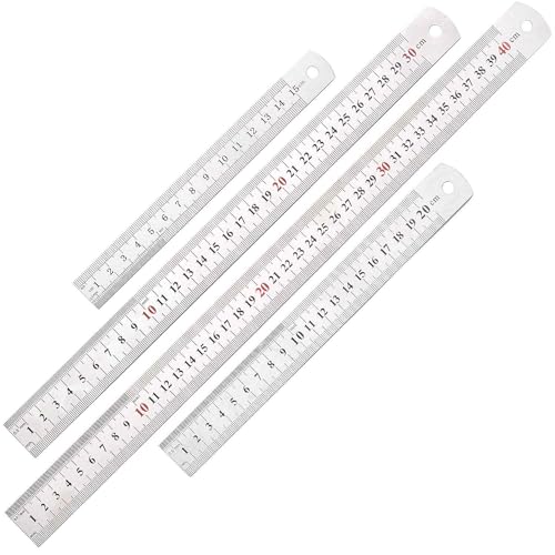PICAGER 4-Pack Metal Ruler Set, Inch and Metric Stainless Steel Ruler, 6/8/12/16 inch, 15/20/30/40cm 2 41iQtWD7kWL