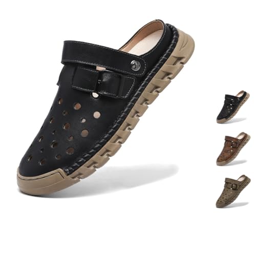 Cibenf Men's Hand-Sewn Leather Closed-Toe Sandals - Adjustable Heel 2-Way