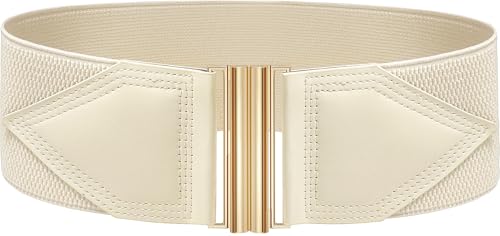 Glamorstar Women Wide Elastic Belt Stretchy Waist Belts with Gold Buckle for Dresses