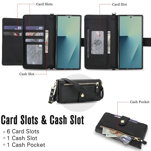 Étui portefeuille Samsung Galaxy Z Fold 3 rouge à fermeture éclair pour tout ranger