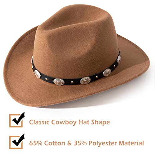 Lisianthus Men & Women's Felt Wide Brim Western Cowboy Hat Khaki #TOP1