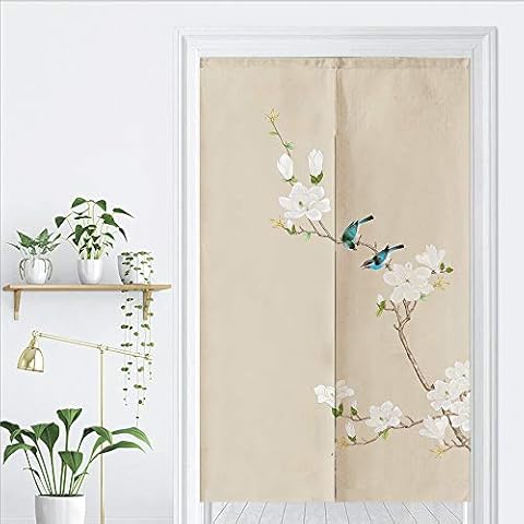 Japanese Noren Doorway Curtain, Asian Style Door Curtains, Romantic Birds Flowers Doorway Curtain, Linen Door Curtain, 33.5 x 55 inch, Tapestry for Kitchen Bistro Partition Shading Home Decor Cover
