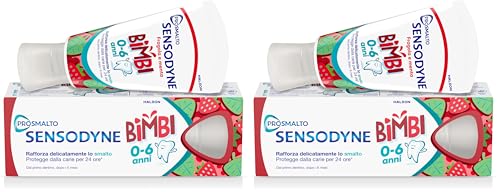 Sensodyne Prosmalto Bimbi, Dentifricio quotidiano per Bambini 0-6 anni, rafforza delicatamente lo smalto e protegge dalla carie per 24 ore, Aroma Naturale Fragola e Menta, 50 ml (Confezione da 2)