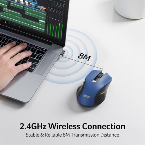 Image of Acer Wireless Mouse for Laptop, 2.4GHz Computer Mouse 3 Adjustable DPI Office Cordless USB Mice with USBA Receiver, 6 Buttons, 1600 DPI, Medium to Large Sized Hands (Blue)