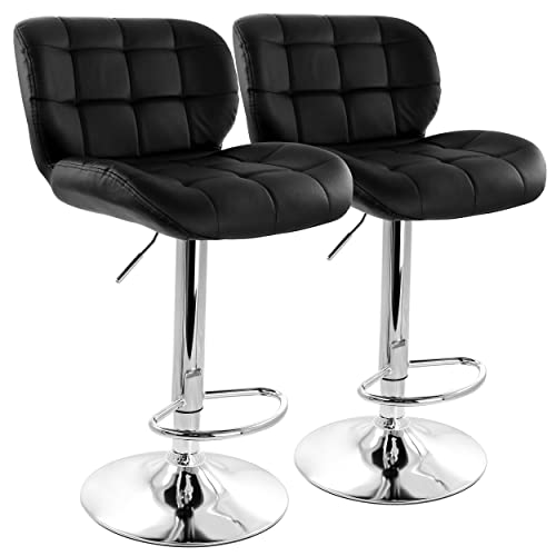 Elama 2 Piece Adjustable Fux Leather Tufted Bar Stool in Black and Chrome Base, (ELM-791) by Elama - Used condition - US$100.01
