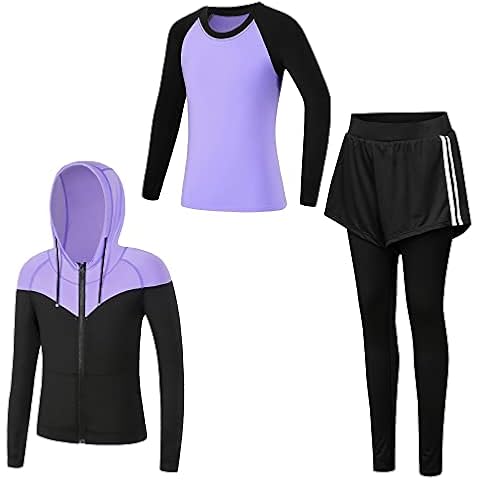 Girls Tracksuit 1/2/3 Piece Short/Long Sleeve Sportswear Jogging Clothing Set Leisure Suit Training Running Tracksuit Bottoms Athletic Compression Leggings for Kids (Please Choose one Size Smaller) Cover