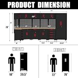 Tsnritor Garage Storage Cabinet System,16PCS Garage Cabinets and Storage System Corner Workshop Set with Corner Cabinet, Cabinet Drawers, Workbench, Pegboard for Tool Organization, Black Red