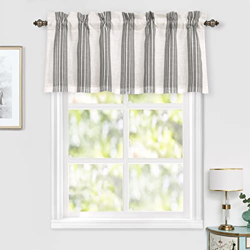Driftaway Chris Vertical Striped Pattern Linen Blend Thermal Insulated Blackout Window Curtain Valance Rod Pocket Lined Single 52 Inch By 18 Inch Plus 2 Inch Header Gray #TOP1