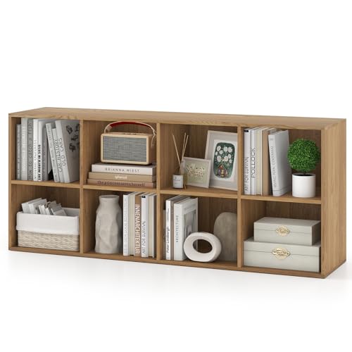 COSTWAY Estantería Libros 8 Cubos, Librería Vertical o Horizontal, Estanteria Cubo Habitacion Sala Dormitorio Oficina, 121,5 x 29 x 61 cm (Natural)