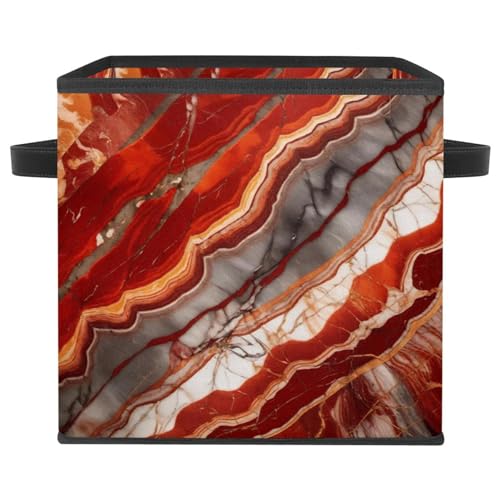 Grand bac de rangement cube en marbre rouge et cuir noble