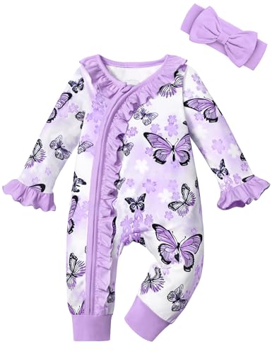 Image of Infant Newborn Baby Girl Clothes Onesies for Baby Girl Long Sleeve Ruffle Baby Clothes with Headband