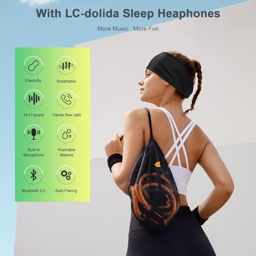 Image of LC-dolida Bluetooth 5.4 Sleep Headphones Headband,Sports Headband Earphones Wireless with Speaker Microphone USB C,Ideal for Travel, Night Work, Side Sleeping and Office Use for Both Men and Women