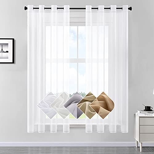 CUTEWIND 2 Pièce Rideau Blanc Voilage 140×225cm Rideaux à Oeillet Semi-Transparent Voilages Décorations Intérieur de Fenêtre pour Salon Moderne Léger Romantique Chambre Cuisine Balcon