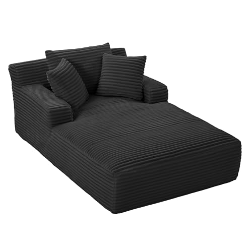 Image of 80 Inch Chaise Lounge Chair Indoor, Oversized Corduroy Upholstered Boneless Sofa Bed, Deep Seat Sleeper Couch Reading Chairs, Cloud Sofas Couches for Living Room, No Assembly Required (Black)