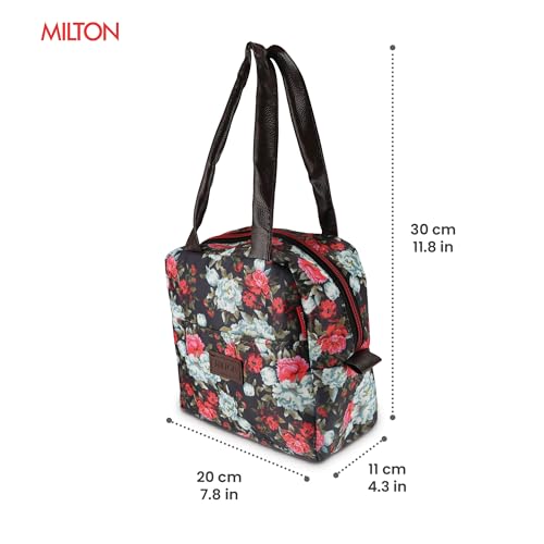 Image of MILTON Floral Lunch Bag I Design Tiffin Bag for Office for Men, Women I Eco Friendly, Spacious, Durable I 2.5 L I Black