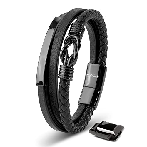 SERASAR Pulseras de cuero premium para hombre | Cierre seguro de ...