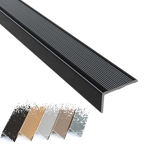 Borde de Escalera de Aluminio, Protector Antideslizante de 39 Pulgadas, moldura de Borde de peldaño en Forma de L, Borde de Metal para peldaños de tracción, para escalones de baldosas/Madera en Inter