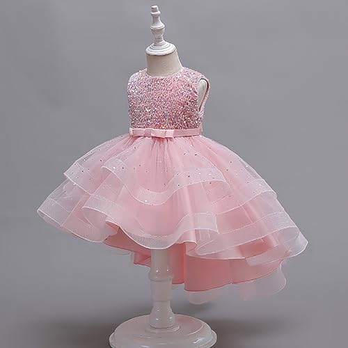Girls Sequins Puffy Yarn Trailing Dress Gowns Dresses Piano Performance Solid Color Dress for Summer2