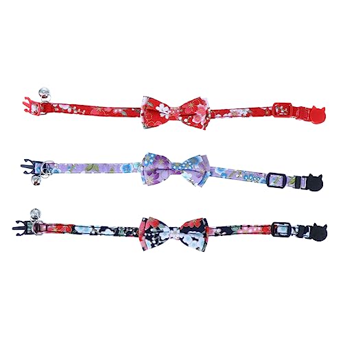 EXAOMBLE 3個 ペットの猫の首輪 ペットのネクタイ 犬の首輪ホルダー 猫の蝶ネクタイ 小型犬の 吠える バックル えり ベルの 鈴猫ネックレス 蝶付き猫ネックレス. 布