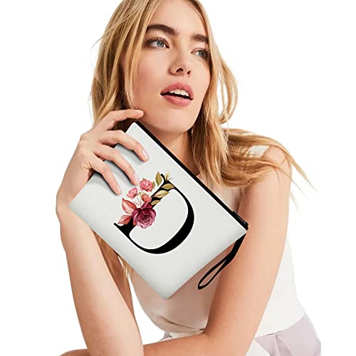 Image of Vavabox A-Z Personalized Makeup Bag, Birthday Gifts for Women Mom, Gifts for Best Friend, Bride Bridesmaid Cosmetic bag (D, 01-White)