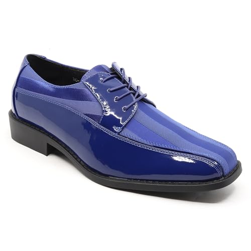 Image of Men's Oxford Lace up Striped Satin Patent Tuxedo Dress Shoes MC-179