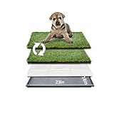 HQ4us Dog Grass Pad with Tray Small 23" x 16" Dog Litter Box Toilet for Puppy (No Grate) with 2×Artificial Grass for Dogs with Hemmed Edge, Pee Pads for Dogs, Realistic, Less Stink, Potty for Balcony