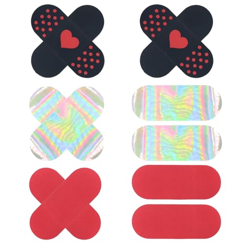 EQLEF Pegatinas Pezón Desechables, 6 Pares Ampliar Cubre Pezones Desechable Autoadhesivo Negro Rojo y Fantasía Color Invisible Pezoneras para Mujeres Niñas Señoras