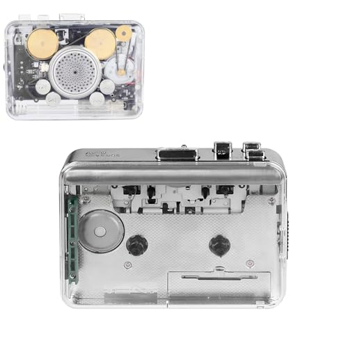 Plyisty Reproductor de Casete Estéreo con Altavoz Incorporado, Convertidor de Cinta Transparente a MP3 a Través de USB, Digitalizador de Doble Canal de Sonido Claro, Dispositivo de