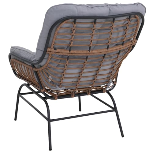 2er-Set Gartenstuhl HWC-P75, Gartensessel Loungesessel, Stoff 220g/m² Poly-Rattan Metall - dunkelgrau, Polster hellgrau