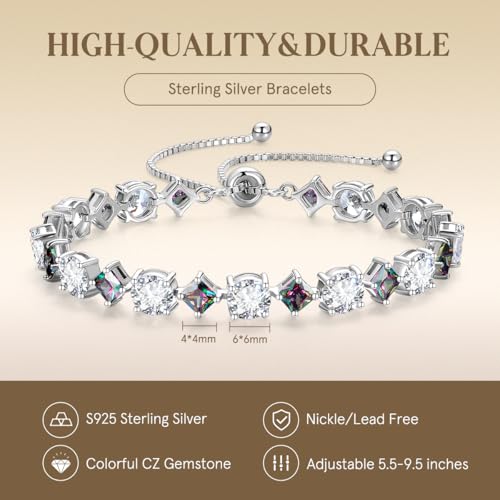 FANCIME Rhythm of Light Sterling Silver Tennis Bracelet Birthstone Bolo Tennis Bracelets for Women Fine Jewelry Birthday Gifts for Women4