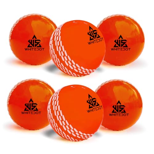 Image of Whitedot Synthetic Rubber Practice Cricket Ball /Wind Balls (90 GMS) for - Indoor & Outdoor Street & Beach Cricket (Pack of 6) (Orange)