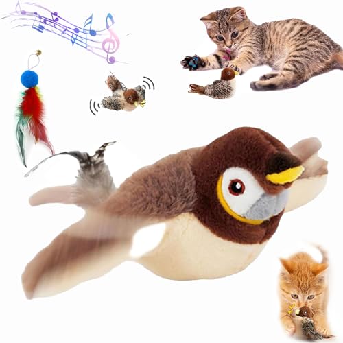 GLSAYZU Jouet Chat Oiseau Volant – 3 Modes, Oiseau Volant pour Chat, Flappy Bird Chat, Oiseaus Volants Réaliste avec Son Et Mouvement, Rechargeable USB, Jouet Interactif pour Chats (F)
